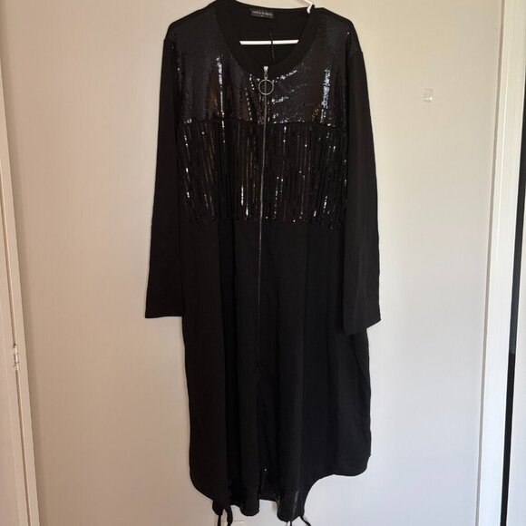 PERLA BLANCA NEW Dress Women Large Black Sequin Long Sleeve Full Zip Stretch - Picture 3 of 6